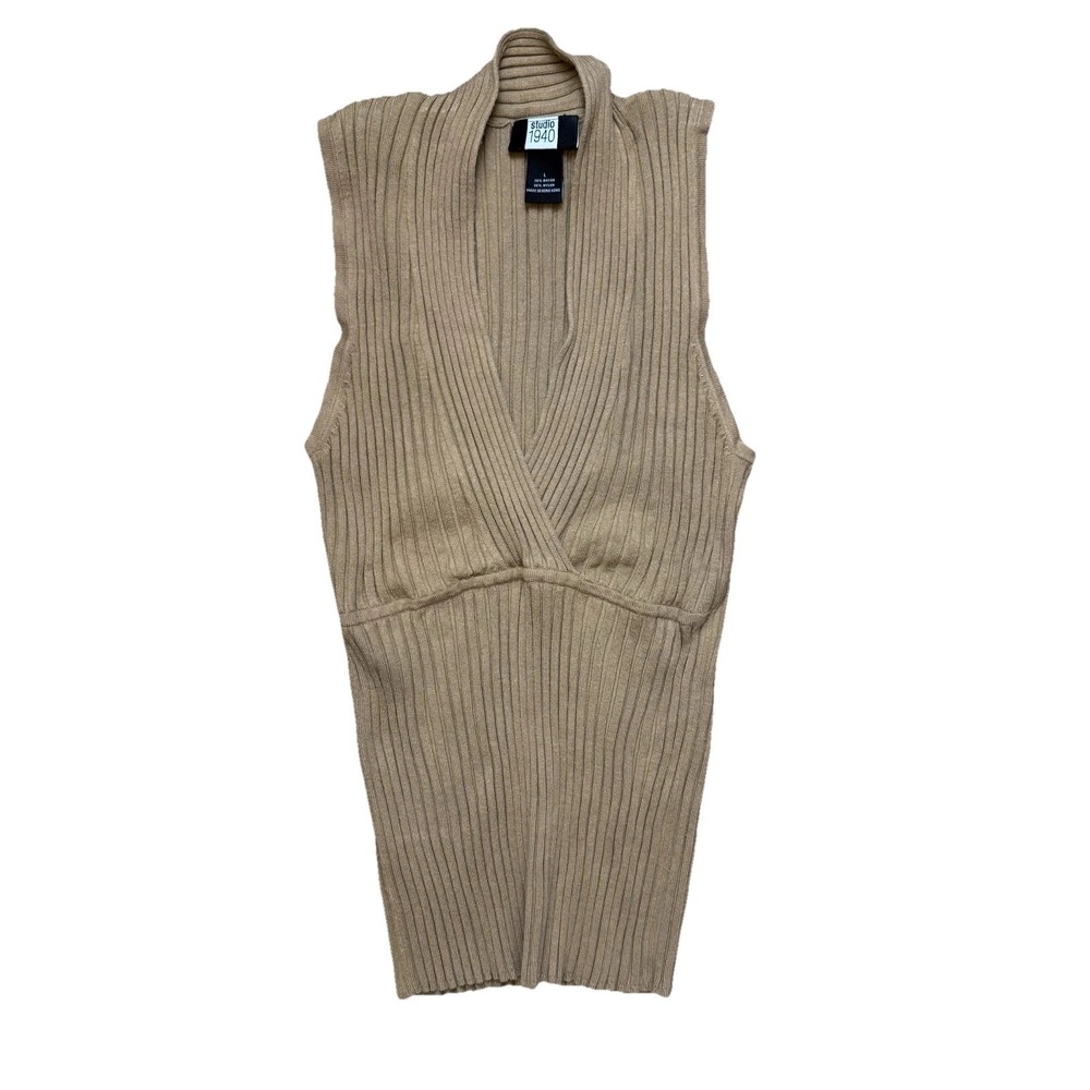 Y2K 90s Sz L Ribbed Knit Halter Top Stretchy Sleeveless Classic‎ Sexy Minimalist